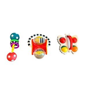 Sassy Baby Development Toy Lot 3pc Butterfly Rattle Sensory Activity Toys Multi